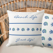 シックホワイトブルーストライプビーチシーライフ クッション