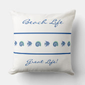 シックホワイトブルーストライプビーチシーライフ クッション (正面)
