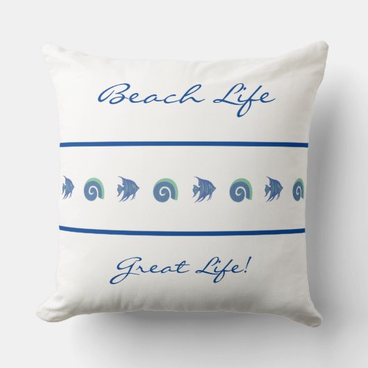 シックホワイトブルーストライプビーチシーライフ クッション (正面)