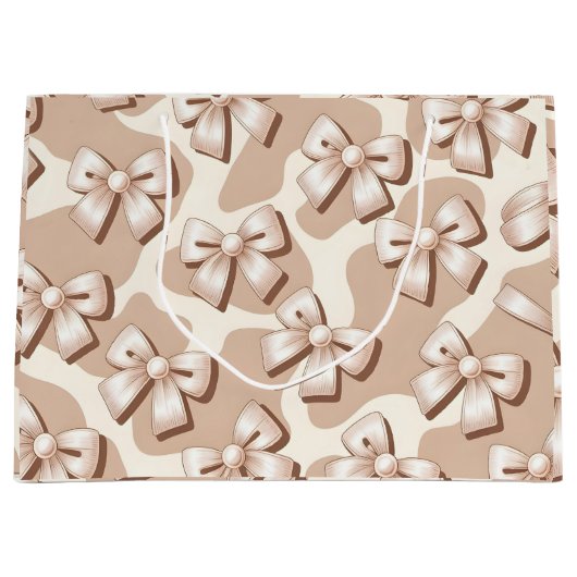 シックホワイトボウ&ベージュカウズプリントハロウィーン ラージペーパーバッグ (正面)