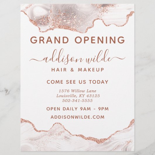 シックホワイトマーブルアゲートバラ金ゴールドグリッタービジネス チラシ (正面)