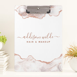 シックホワイトマーブルアゲートバラ金ゴールドグリッター クリップボード