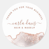 シックホワイトマーブルアゲートバラ金ゴールド感謝していグリッター ラウンドシール (正面)