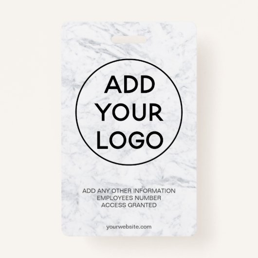 シックホワイトマーブルロゴ従業員のフォトパス バッジ (裏面)