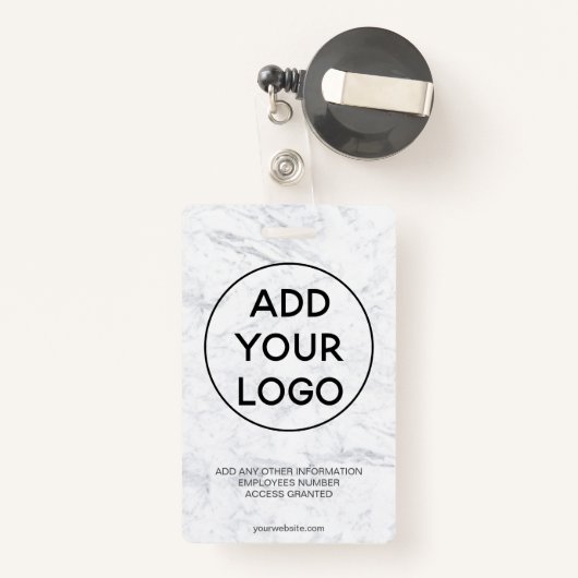 シックホワイトマーブルロゴ従業員のフォトパス バッジ (裏面リトラクタブル付き)