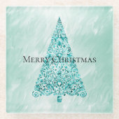 シックホワイトミントクリスマスツリーグリッター ガラスコースター (正面)