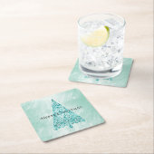 シックホワイトミントクリスマスツリーグリッター スクエアペーパーコースター (インサイチュ)