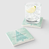 シックホワイトミントクリスマスツリーグリッター ストーンコースター (横)