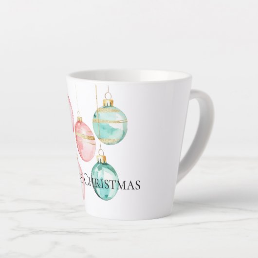 シックホワイトミントピンク金ゴールドクリスマスオーナメント カフェラテマグ (右アングル)