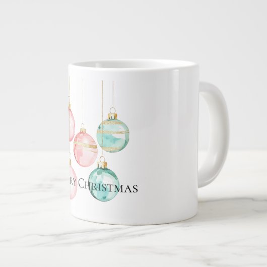 シックホワイトミントピンク金ゴールドクリスマスオーナメント ジャンボコーヒーマグカップ (正面右)
