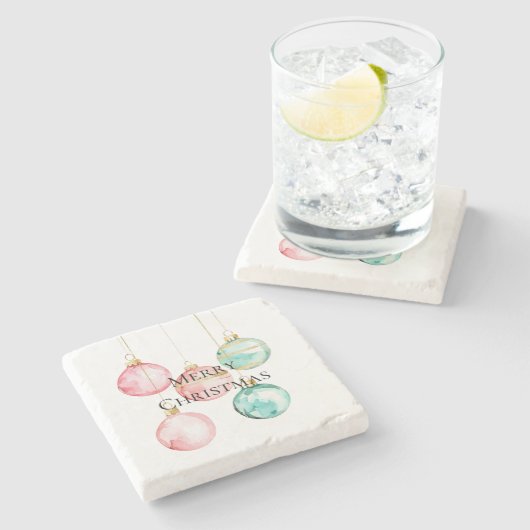 シックホワイトミントピンク金ゴールドクリスマスオーナメント ストーンコースター (横)