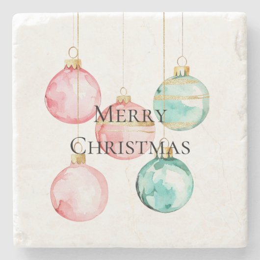 シックホワイトミントピンク金ゴールドクリスマスオーナメント ストーンコースター (正面)