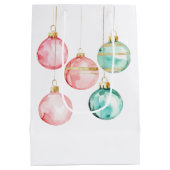 シックホワイトミントピンク金ゴールドクリスマスオーナメント ミディアムペーパーバッグ (裏面)