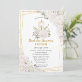 シックホワイトローズバプテスマフローラ《キリスト教》洗礼式や命名式キャンドル 招待状 (スタンド正面)