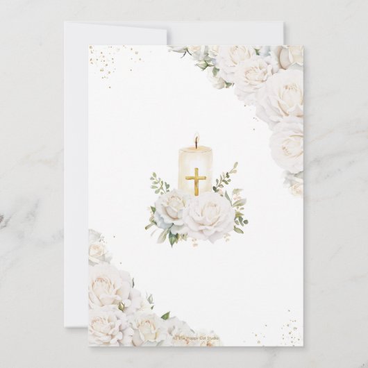 シックホワイトローズバプテスマフローラ《キリスト教》洗礼式や命名式キャンドル 招待状 (裏面)