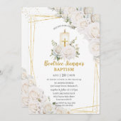 シックホワイトローズバプテスマフローラ《キリスト教》洗礼式や命名式キャンドル 招待状 (正面/裏面)