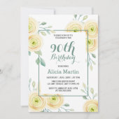 シックホワイトローズユーカリグリネリー90誕生日 招待状 (正面)
