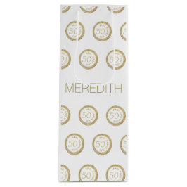 シックホワイト金ゴールドフィフティー&ファビュー50誕生日 ワインギフトバッグ