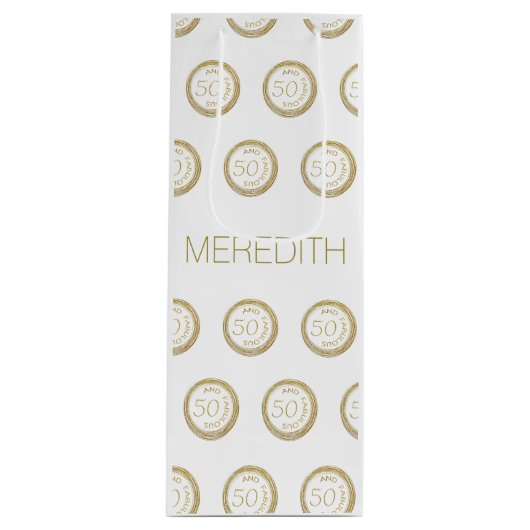 シックホワイト金ゴールドフィフティー&ファビュー50誕生日 ワインギフトバッグ (正面)