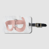 シックホワイト&グレーマーブルバラ金ゴールドBモノグラム名 ラゲッジタグ (正面横)