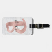 シックホワイト&グレーマーブルバラ金ゴールドBモノグラム名 ラゲッジタグ (正面横)