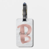 シックホワイト&グレーマーブルバラ金ゴールドBモノグラム名 ラゲッジタグ (裏面縦)