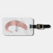 シックホワイト&グレーマーブルバラ金ゴールドCモノグラム名 ラゲッジタグ (正面横)