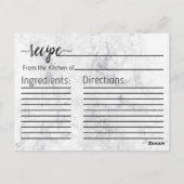 シックホワイト&グレーマーブルブライダルシャワーレシピカード ポストカード (裏面)