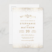 シックホワイト&ゴールドフォイル紙吹雪マウンテンズ結婚ズ インビテーションポストカード (正面/裏面)