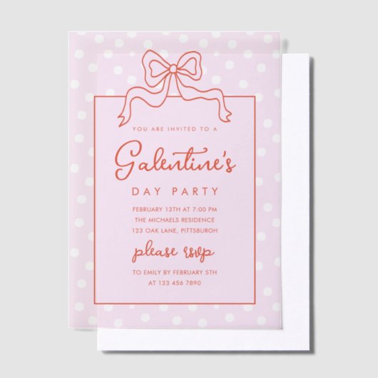 シックボウ水玉模様ガレンティーンズデイパーティー ベラム紙招待状 (オフセット)
