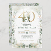 シックボタナリー金ゴールドガーデン40歳誕生日 招待状 (正面/裏面)