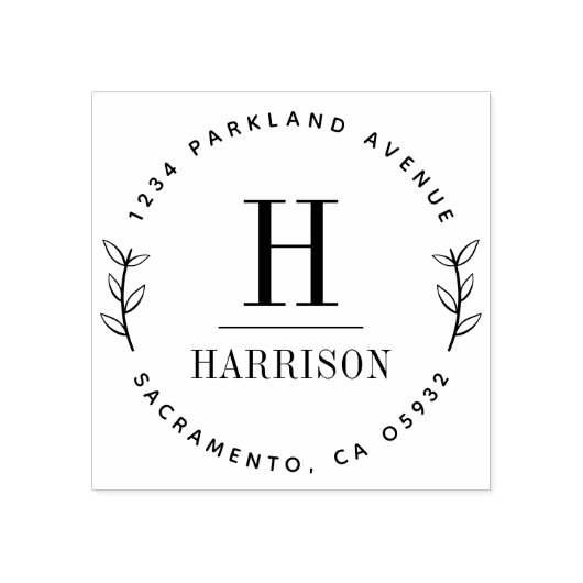 シックボタニカルイニシャルファミリーネーム差出人住所 ラバースタンプ (インプリント)