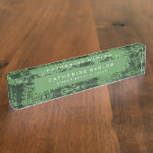 シックボタニカルグリーンアンティークフローラ デスクネームプレート (側面)