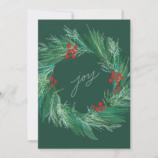 シックボタニカルホリデーリースフラットクリスマスカード シーズンカード (正面)