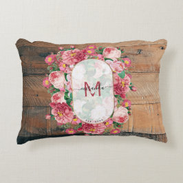 シックボタニカルヴィンテージリースモノグラムウッド アクセントクッション
