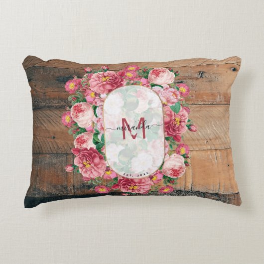 シックボタニカルヴィンテージリースモノグラムウッド アクセントクッション (正面)