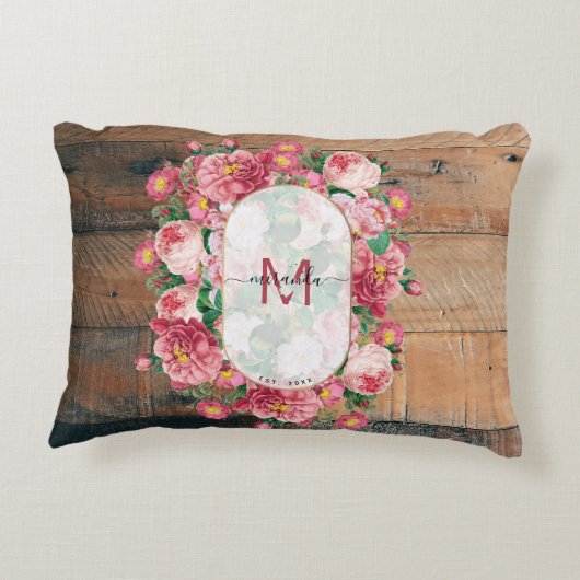 シックボタニカルヴィンテージリースモノグラムウッド アクセントクッション (裏面)