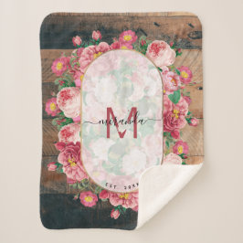 シックボタニカルヴィンテージリースモノグラムウッド シェルパブランケット