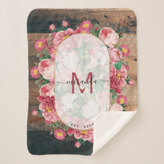 シックボタニカルヴィンテージリースモノグラムウッド シェルパブランケット (正面)