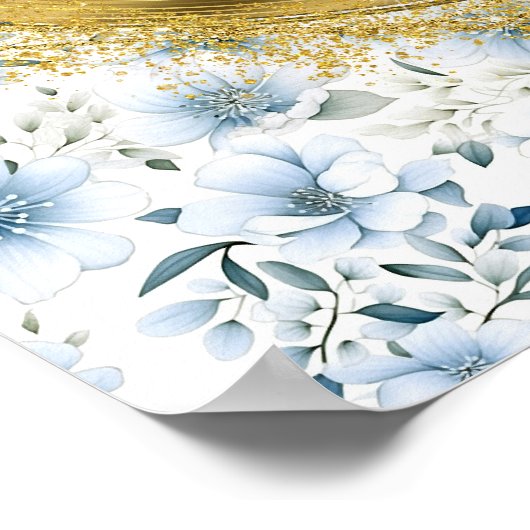 シックボヘミアンライトブルー結婚金ゴールドの8x10カスタム ポスター (角)