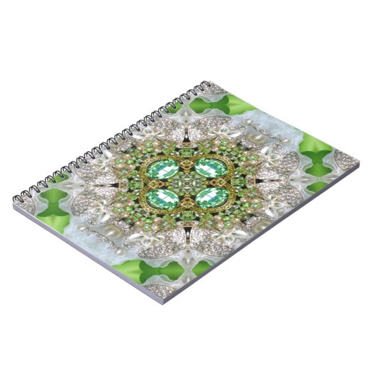 シックボヘミアンヴィンテージファッションティール（緑がかった色）エメラルドグリーン ノートブック (左側)