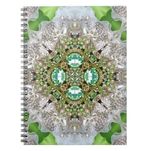 シックボヘミアンヴィンテージファッションティール（緑がかった色）エメラルドグリーン ノートブック (正面)