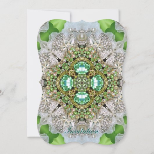 シックボヘミアンヴィンテージファッションティール(緑がかった色)エメラルドグリーン 招待状 (正面)