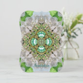 シックボヘミアンヴィンテージファッションティール(緑がかった色)エメラルドグリーン 招待状 (スタンド正面)