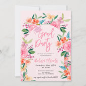 シックボホウォーター色フローラ写真卒業パーティー 招待状 (正面)