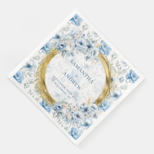 シックボホパステルブルー金ゴールドグリッター結婚ズナプキンス (コーナー)