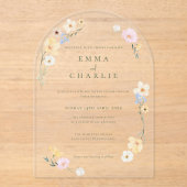 シックボホパステルワイルドフラワーズ春サマー結婚ズ アクリル招待状 (正面)