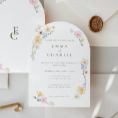 シックボホパステルワイルドフラワーズ春サマー結婚ズ 招待状