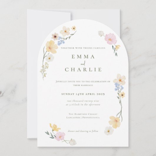 シックボホパステルワイルドフラワーズ春サマー結婚ズ 招待状 (正面)