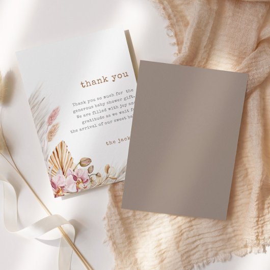 シックボホパンパスグラスベビーシャワーサンキューカード 招待状